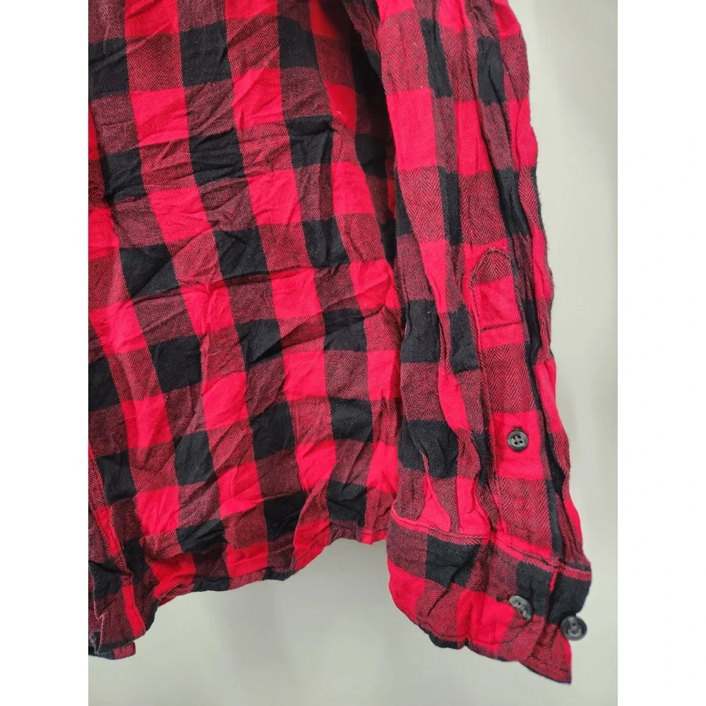 Faded‎ Glory Mens Red Black Plaid Flannel Shirt L Long Sleeve Button Up - Picture 6 of 8